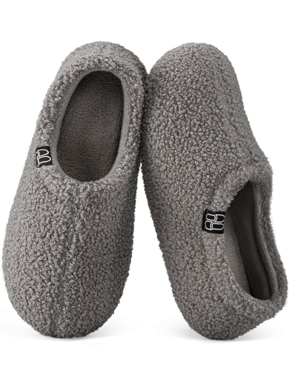Women's Grey Fuzzy Curly Fur Memory Foam Fleece Lining Loafer Slippers